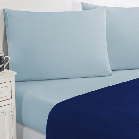 Imagem de Jogo de cama malha lençol 100% algodão gran moratta 3 peças solteiro - azul royal/azul bebê