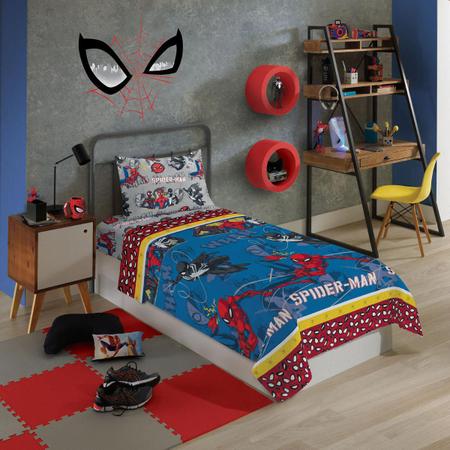 Imagem de Jogo de Cama Microfibra Homem Aranha Cinza Solteiro Spider Man 2 pecas Lepper