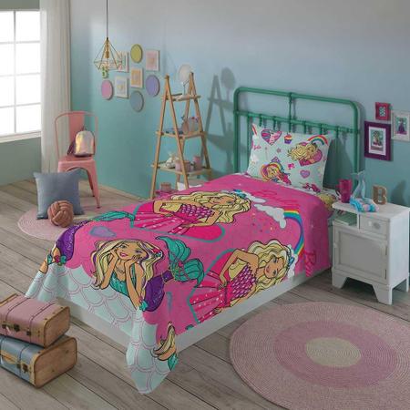 Jogo de Cama Microfibra Infantil Menina Barbie Reinos Mágicos Com