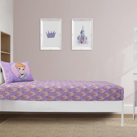 Imagem de Jogo de Cama Portallar Solteiro Joy Malha Mista Estampado Disney Princess Cinderela 2 Pçs Lavanda