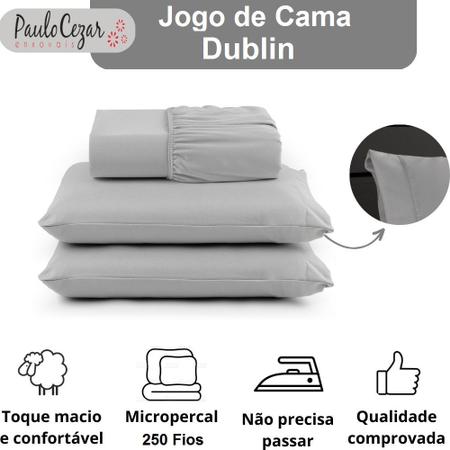 Imagem de Jogo de Cama Queen 03 Peças Micropercal de 300 Fios com Toque Extra Macio e Confortável - Dublin