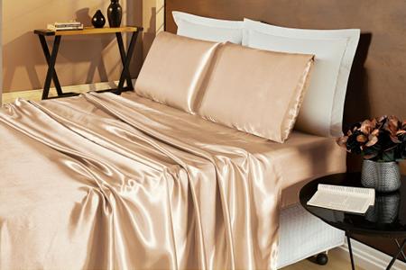 Jogo de Cama de Cetim Charmousse Queen Dourado 4 Peças