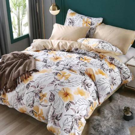 Imagem de Jogo De Cama Solteiro Floral Amarelo Com Bege 6 Peças