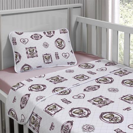 Imagem de Jogo de Cama Tecebem Mini Cama Malha Estampado Cristina 3 Pçs Rosa