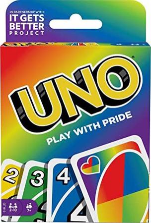 Imagem de Jogo de cartas UNO Play with Pride com 112 cartas e instruções, ótimo presente para maiores de 7 anos