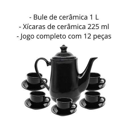 Jogo de Chá Café Prato Bule Xícara de Barro Cerâmica DEC188
