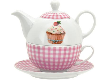 Jogo de Chá com Bule e Xícara de Porcelana - 3 Peças Branco e Rosa  Casambiente Cupcake TEA004 - Acessórios para Servir - Magazine Luiza