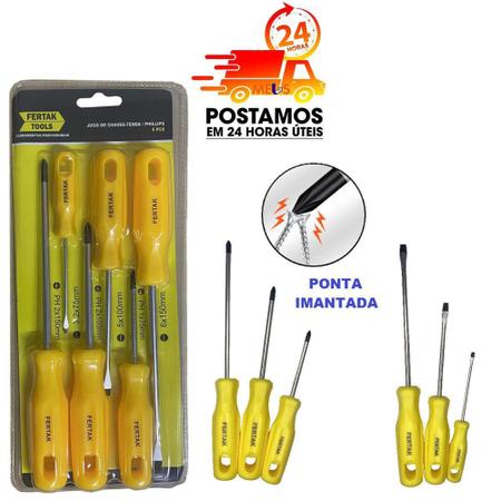 Imagem de Jogo De Chave Fenda e Phillips com 06 Peças Fertak 4805 - Fertak Tools