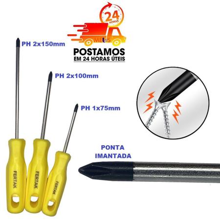 Imagem de Jogo De Chave Fenda e Phillips com 06 Peças Fertak 4805 - Fertak Tools