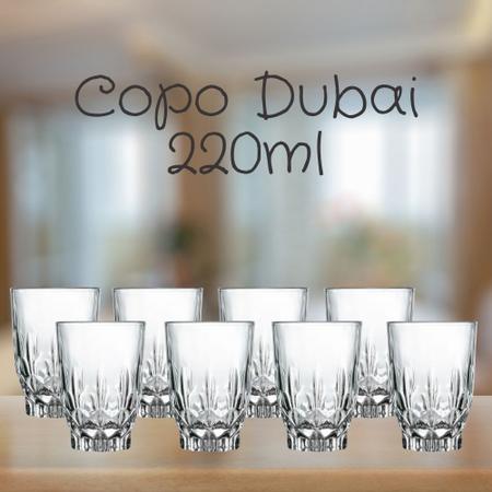 Jogo de copo 8 peças em vidro 220ml água suco linha dubai - Suas Compras  Shop solução completa para sua casa.