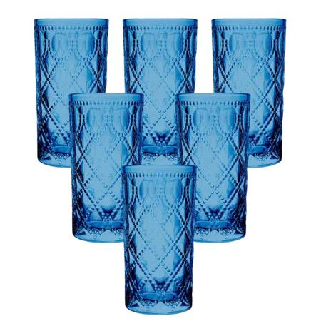 Jogo copo de vidro azul pop 300 ml com 6 copos casa linda