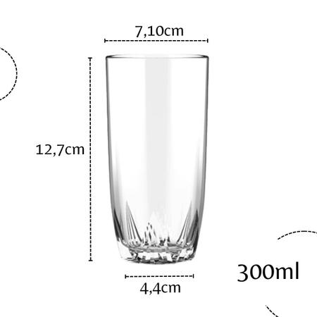 Jogo Kit 12 Copos Altos 300ML em Vidro Grosso Long Drink - Desconto no Preço