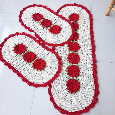 Jogo de Cozinha ( Natalino ) em Crochê 3 peças Com Flores