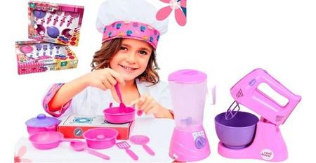 Imagem de Jogo De Cozinha Infantil Com Batedeira + Liquidificador + 10 Peças
