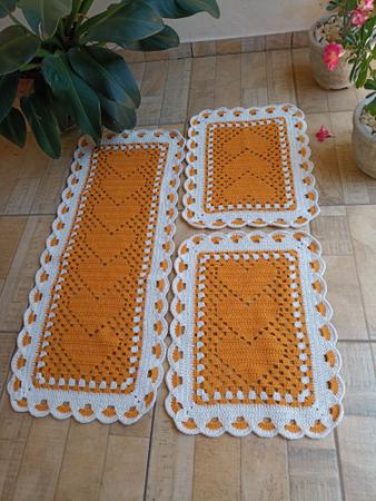 Jogo cozinha em crochê 3 peças - Janaína crochet - Tapete para