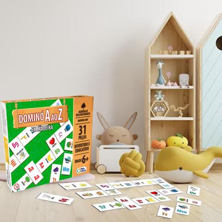 Jogo Educativo Dominó A ao Z 31 Peças Madeira Pais e Filhos – DreamToys