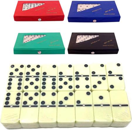 Jogo Dominó branco com pontos pretos 28 pcs 10 mm no estojo - Branco