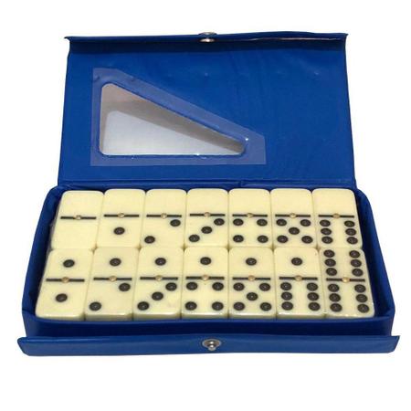 Jogo De Dominó - Estojo Azul Com 28 Peças - Dominoes - Brinquedos