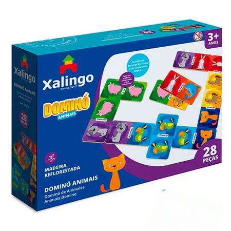 Jogo Domino Pingos Coloridos 28 Peças Estojo Madeira Xalingo