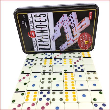 Jogo De Dominó Profissional 28 Peças Compostas em Resina e Polipropileno 9  Cores Estojo Metal - Dominoes - Jogo de Dominó, Dama e Xadrez - Magazine  Luiza