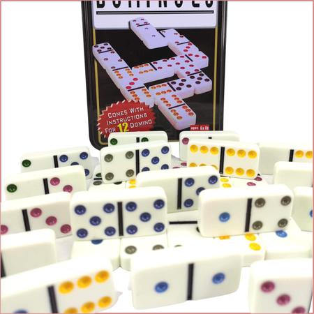 Jogo De Dominó Profissional 28 Peças Compostas em Resina e Polipropileno 9  Cores Estojo Metal - Dominoes - Jogo de Dominó, Dama e Xadrez - Magazine  Luiza