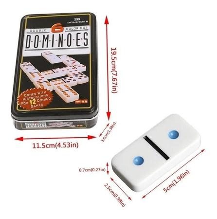 Jogo De Domino Profissional Double 6 Lata 28 Peças Coloridos