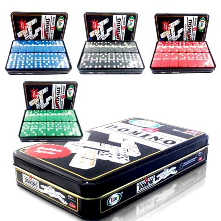 Jogo de Domino Colorido 6 Cores 1CX Lata e Plástico c/28 Peças EM OFERTA