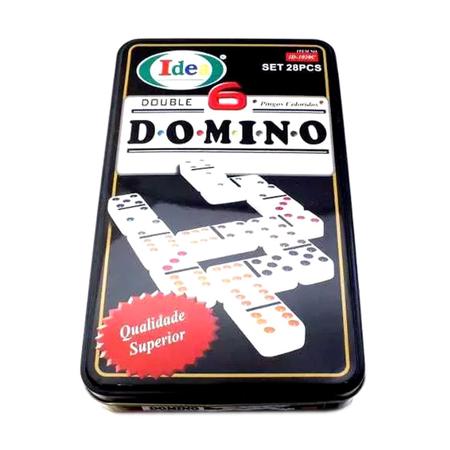 Jogo Domino Profissional Colorido 28 Peças Com Estojo Metal