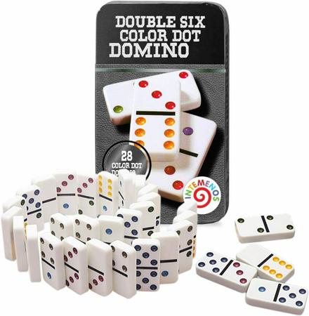 Jogo de domino colorido na lata barcelona 28 pecas