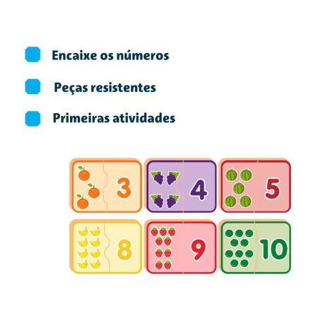 Jogo Pedagógico Encaixando Números 1 ao 10 em Madeira 20 Peças