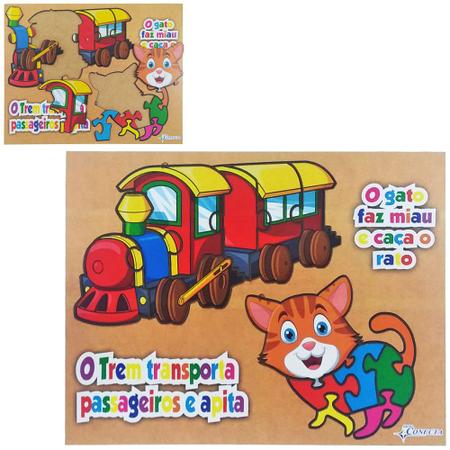 Jogo de encaixe didatico trem e gato de madeira mdf com 13 pecas 31x24cm -  CONECTA - Brinquedos Educativos - Magazine Luiza