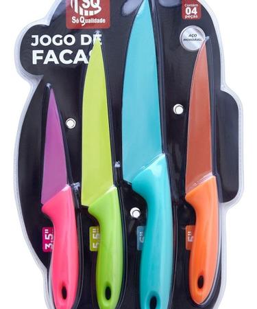 Imagem de Jogo de Facas Aço Inoxidável Colorida Cozinha kit com 4 Unidades