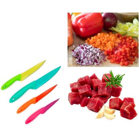 Imagem de Jogo De Facas Coloridas Aço Inox Cozinha Churrasco Legumes Conjunto Kit 4 Peças Gourmet Knife Corte Chef Utensílio
