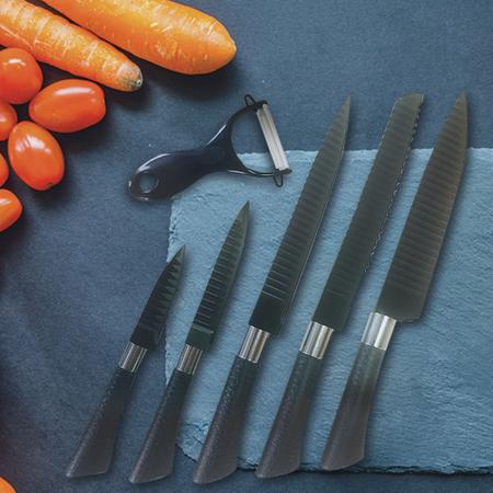 Imagem de Jogo de Facas De Cozinha Luxo 6 Peças Antiaderente Com Recobrimento Aço Inox