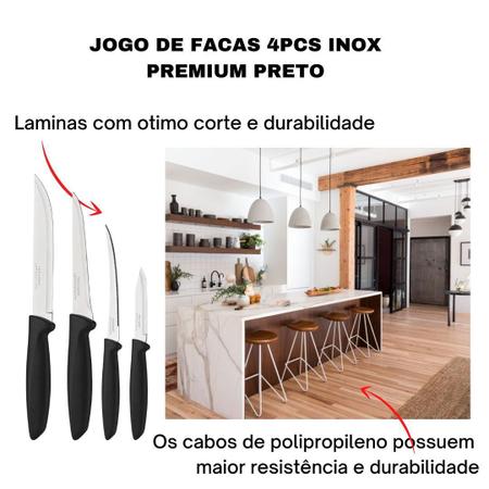 Imagem de Jogo De Facas Tramontina Cozinha Plenus Aço Inox Kit 4 Peças