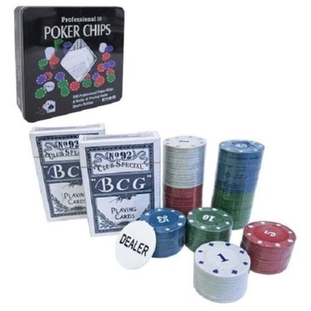 Jogo de fichas para poker 100 fichas plastico na lata 02 jogos de