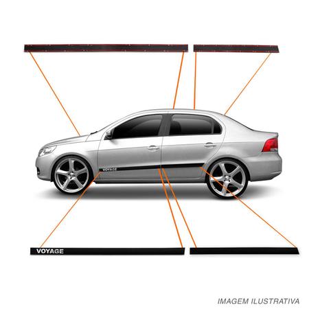 Imagem de Jogo de Friso Lateral Tipo Borrachão Voyage G5 G6 G7 2009 a 2018 Preto 4 Portas Grafia Alto Relevo