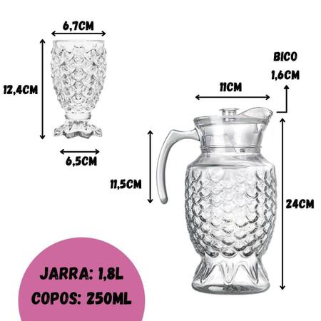 Jogo De Jarra 1,8L Com 6 Copos 250ml Em Vidro Para Água Suco - Suas Compras  Shop solução completa para sua casa.