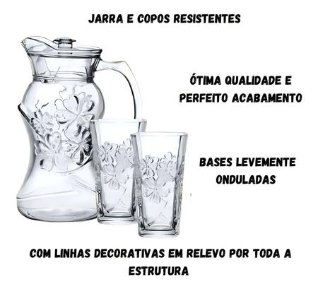 Imagem de Jogo De Jarra 1,8L Com 6 Copos 250ml Em Vidro Para Água Suco