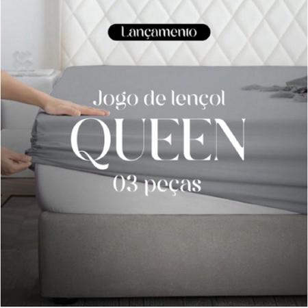 Imagem de Jogo de Lençol Cama Casal Queen 3 Peças Liso CINZA