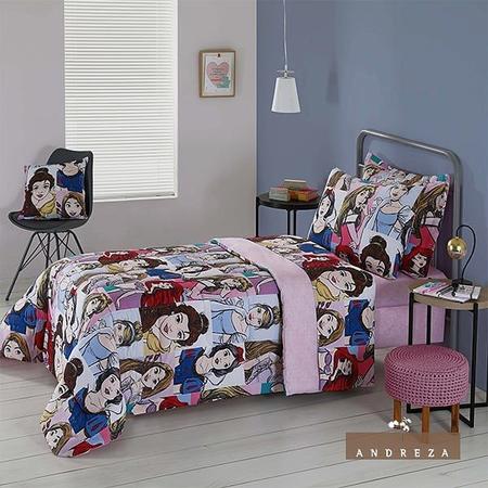 Imagem de Jogo De Lençol Cama Solteiro Infantil 100% Algodão Disney Princesas Teens 3 pecas