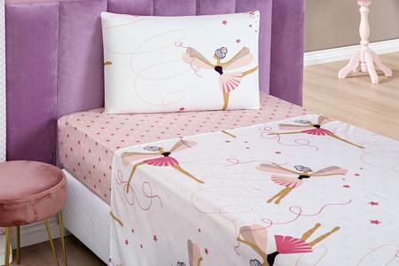 Jogo de Cama Infantil Menina Estampado Balão 3 Peças Tecido