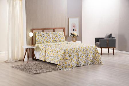 Imagem de Jogo de Lençol Casal Queen 3 Peças Floral Amarelo Roupa de Cama Percal 100% Algodão