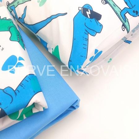 Jogo Cama Lençol Diverkids Solteiro Infantil Malha Soft 100% Algodão 3  Peças - Dinossauro Verde Azul