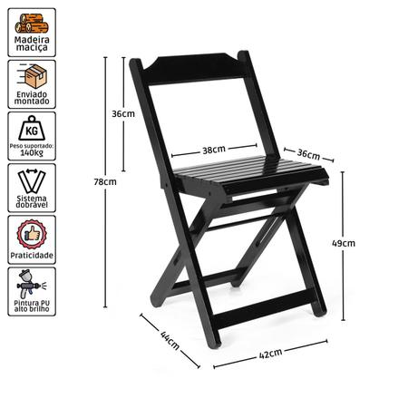 Imagem de Jogo De Mesa 1,20 x 70 Com 6 Cadeiras Dobráveis De Madeira Cor Preto - Móveis Britz