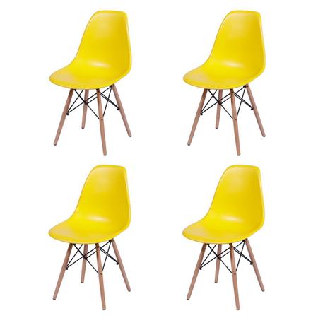 Jogo De Mesa 4 Cadeiras Amarelas Eames Dkr 90 Cm Base Madeira Tampo Preto