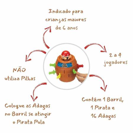 Jogo de Mesa Pula Pirata Barril Grande Brinquedo Infantil Criança