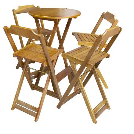 Imagem de Jogo de Mesa Bistrô de Madeira com 4 Cadeiras Dobravel Ideal para Bar e Restaurante Mel