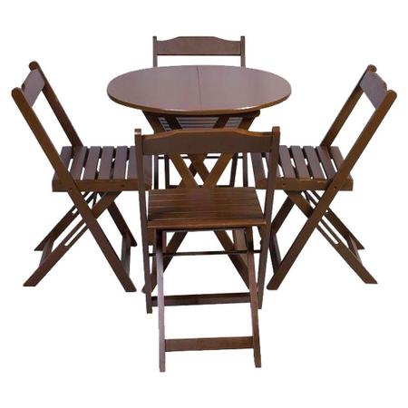 Imagem de Jogo de Mesa Dobravel com 4 Cadeiras Tampo Redondo 70x70 Imbuia