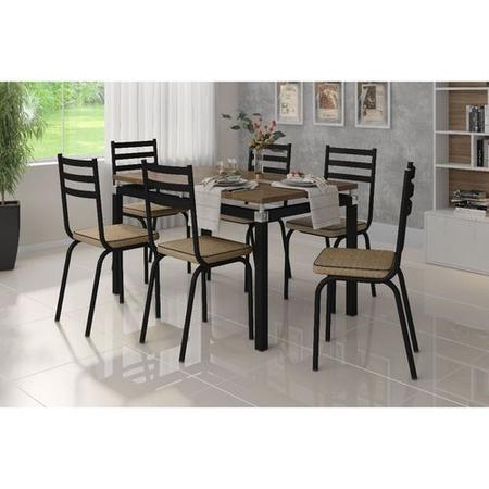 Jogo de Mesa Malva 140cm e 6 Cadeiras 118 Preto - Artefamol